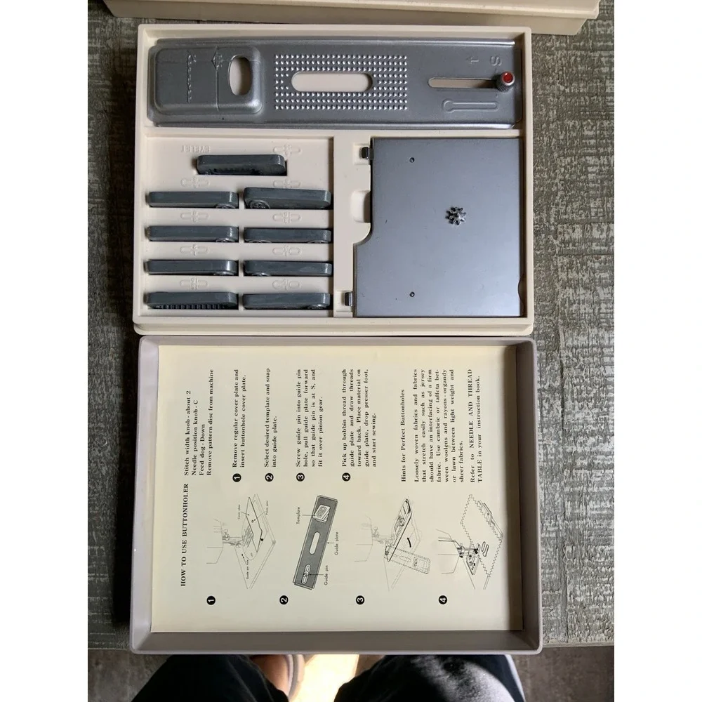 Vintage Sears Kenmore Accessory Buttonholer In Original Case And Cam Set Lot